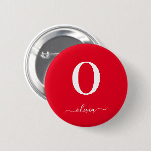 Monogram Script Name Personalized Red And White 2 Inch Round Button