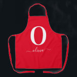 Monogram Script Name Personalized Red And White Apron<br><div class="desc">This stylish monogram and elegant script name design can be given as a gift for a birthday,  wedding favour,  bridal shower or any occasion. It can be customized with the person's initial and name.</div>