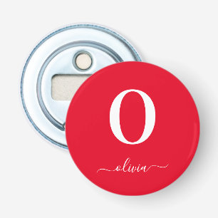 Monogram Script Name Personalized Red And White Bottle Opener