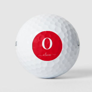 Monogram Script Name Personalized Red And White Golf Balls
