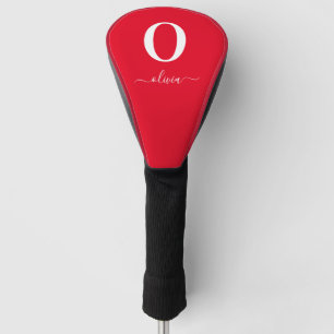 Monogram Script Name Personalized Red And White Golf Head Cover