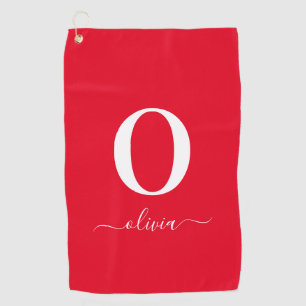 Monogram Script Name Personalized Red And White Golf Towel