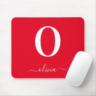 Monogram Script Name Personalized Red And White Mouse Pad