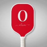 Monogram Script Name Personalized Red And White Pickleball Paddle<br><div class="desc">This stylish monogram and elegant script name design can be given as a gift for a birthday,  wedding,  anniversary,  bridal shower,  Mother's Day or any occasion. It can be customized with the person's initial and name.</div>