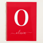 Monogram Script Name Personalized Red And White Planner<br><div class="desc">This stylish monogram and elegant script name design can be given as a gift for a birthday,  wedding favour,  bridal shower or any occasion. It can be customized with the person's initial and name.</div>