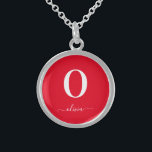 Monogram Script Name Personalized Red And White Sterling Silver Necklace<br><div class="desc">This stylish monogram and elegant script name design can be given as a gift for a birthday,  wedding favour,  bridal shower or any occasion. It can be customized with the person's initial and name.</div>