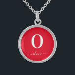 Monogram Script Name Personalized Red And White Sterling Silver Necklace<br><div class="desc">This stylish monogram and elegant script name design can be given as a gift for a birthday,  wedding favour,  bridal shower or any occasion. It can be customized with the person's initial and name.</div>