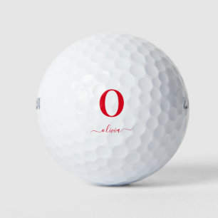 Monogram Script Name Personalized White And Red Golf Balls