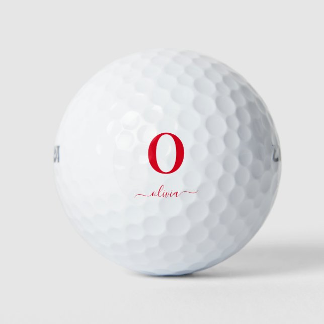 Monogram Script Name Personalized White And Red Golf Balls (Front)