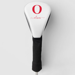 Monogram Script Name Personalized White And Red Golf Head Cover