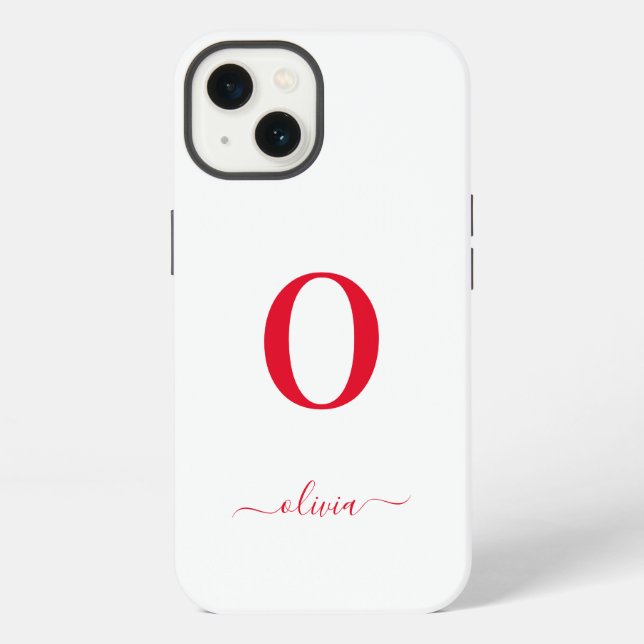 Monogram Script Name Personalized White And Red iPhone Case (Back)