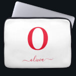 Monogram Script Name Personalized White And Red Laptop Sleeve<br><div class="desc">This stylish monogram and elegant script name design can be given as a gift for a birthday,  wedding favour,  bridal shower or any occasion. It can be customized with the person's initial and name.</div>