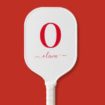 Monogram Script Name Personalized White And Red Pickleball Paddle<br><div class="desc">This stylish monogram and elegant script name design can be given as a gift for a birthday,  wedding,  anniversary,  bridal shower,  Mother's Day or any occasion. It can be customized with the person's initial and name.</div>