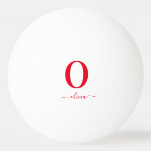 Monogram Script Name Personalized White And Red Ping Pong Ball