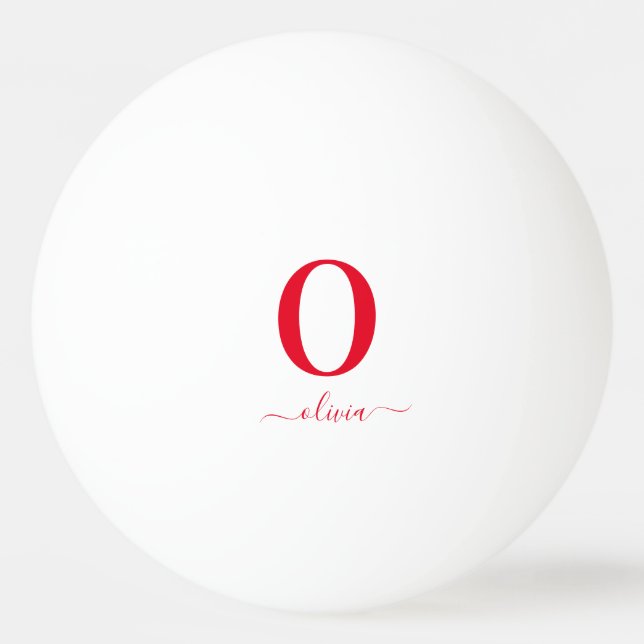 Monogram Script Name Personalized White And Red Ping Pong Ball (Front)