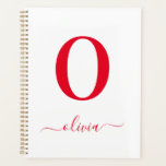 Monogram Script Name Personalized White And Red Planner<br><div class="desc">This stylish monogram and elegant script name design can be given as a gift for a birthday,  wedding favour,  bridal shower or any occasion. It can be customized with the person's initial and name.</div>