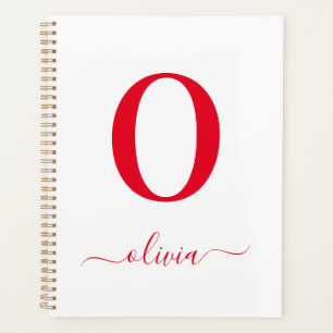 Monogram Script Name Personalized White And Red Planner