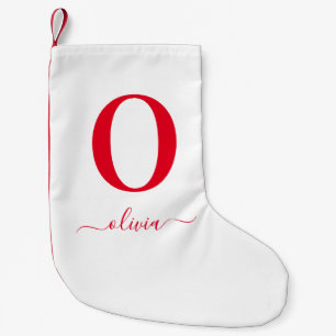 Monogram Script Name Personalized White And Red Small Christmas Stocking