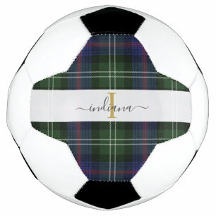 Monogram Script Name Plaid Rustic Tartan Soccer Ball