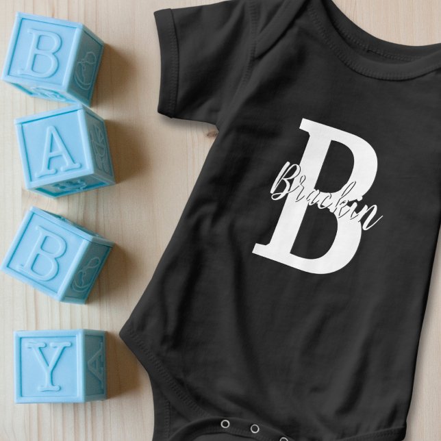 Monogram Script Name White Custom Text Unisex Baby Bodysuit (Creator Uploaded)