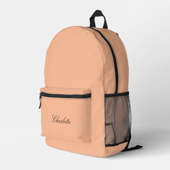 Monogram Script Peach Minimalist Printed Backpack (Back Corner Right)