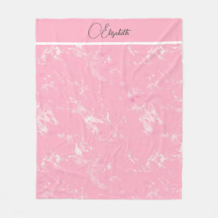Monogram Script Pink White Grey Marble Trendy  Fleece Blanket