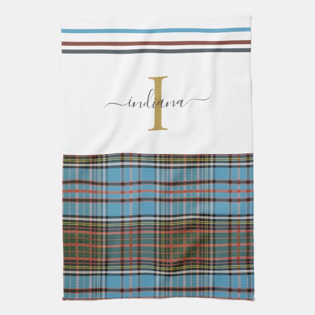 Monogram Script Plaid Tartan Clan Anderson Check Kitchen Towel (Vertical)