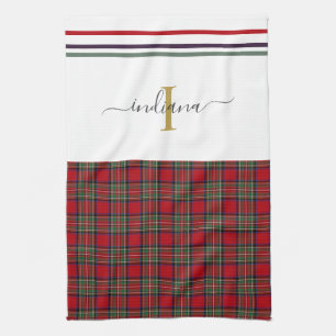 Monogram Script Plaid Tartan Clan Stewart Rustic Kitchen Towel