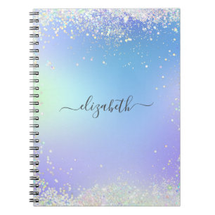 Monogram Script Rainbow Glitter Blue Purple Notebook