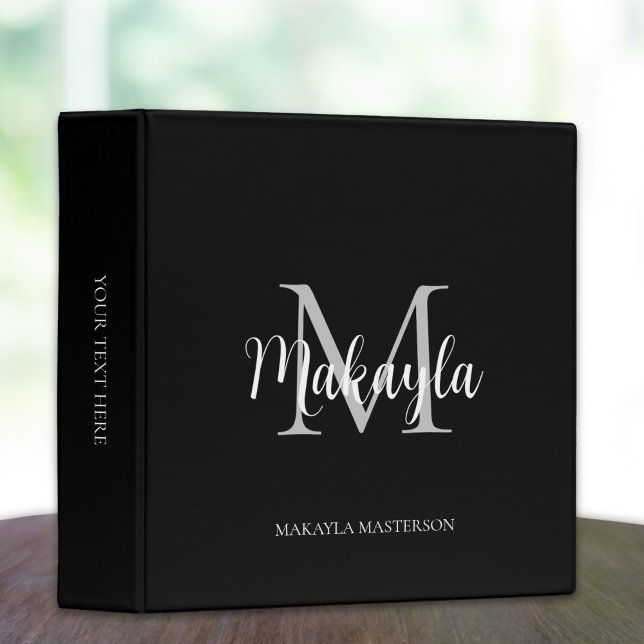 Monogram Script School Office Black Binder (Creator Uploaded)