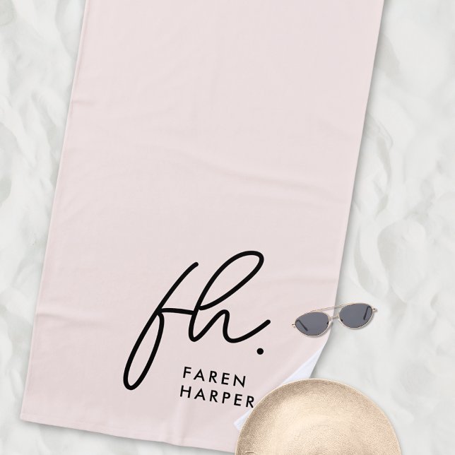 Monogram Script Simple Chic Blush Monogrammed Beach Towel (Creator Uploaded)