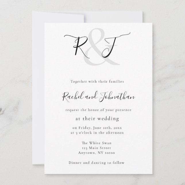 Monogram Script Simple Wedding Invitation (Front)