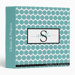 Monogram Script Teal Black Pattern Binder