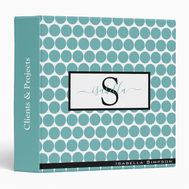 Monogram Script Teal Black Pattern Binder (Front/Spine)
