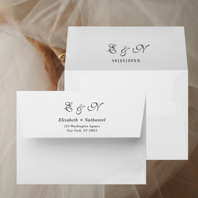 Monogram Script Timeless Wedding Return Address Envelope (Creator Uploaded)