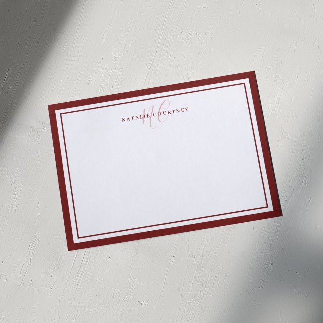 Monogram Script Two Border Elegant Minimalist Red Card (Creator Uploaded)