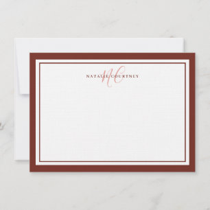 Monogram Script Two Border Elegant Simple Brown Card
