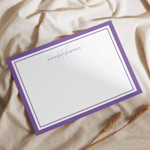 Monogram Script Two Border Elegant Simple Purple Card