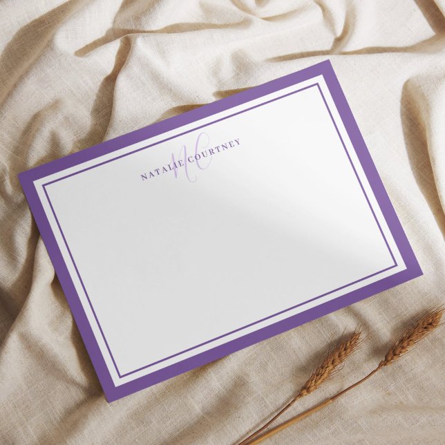 Monogram Script Two Border Elegant Simple Purple Card (Creator Uploaded)