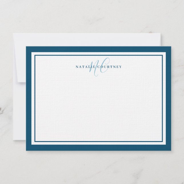 Monogram Script Two Border Elegant Simple Teal Card (Front)