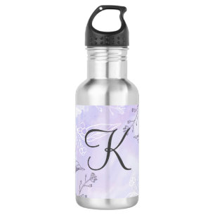 Monogram Script White Grey Purple Floral  532 Ml Water Bottle