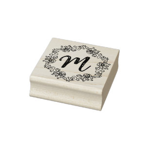 Monogram Script Wreath Calligraphy Wood Art Stamp