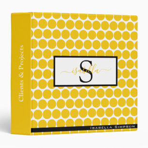 Monogram Script Yellow Black Pattern Binder