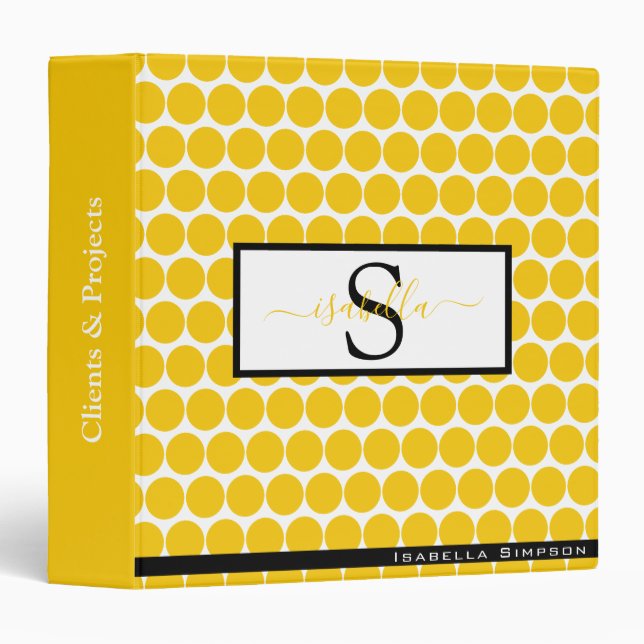 Monogram Script Yellow Black Pattern Binder (Front/Spine)