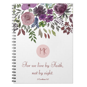 Monogram Scripture Burgundy Watercolor Floral  Notebook