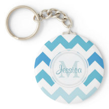 Monogram Sea Blue Chevron Keychain