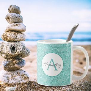 Monogram Sea Shell Skeleton Pattern Beach House Coffee Mug