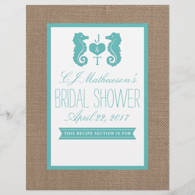Monogram Seahorse Bridal Shower Recipe Divider (Front)