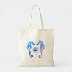 Monogram Seahorses Whimsical  Personalized Tote Bag