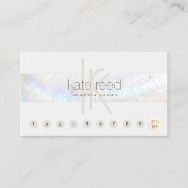 Monogram Seashell Stripe 10 Punch Customer Loyalty Business Card (Front)